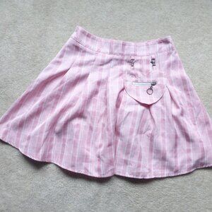 SHEIN ROMWE pink and white plaid print pleated skirt with removable pouch